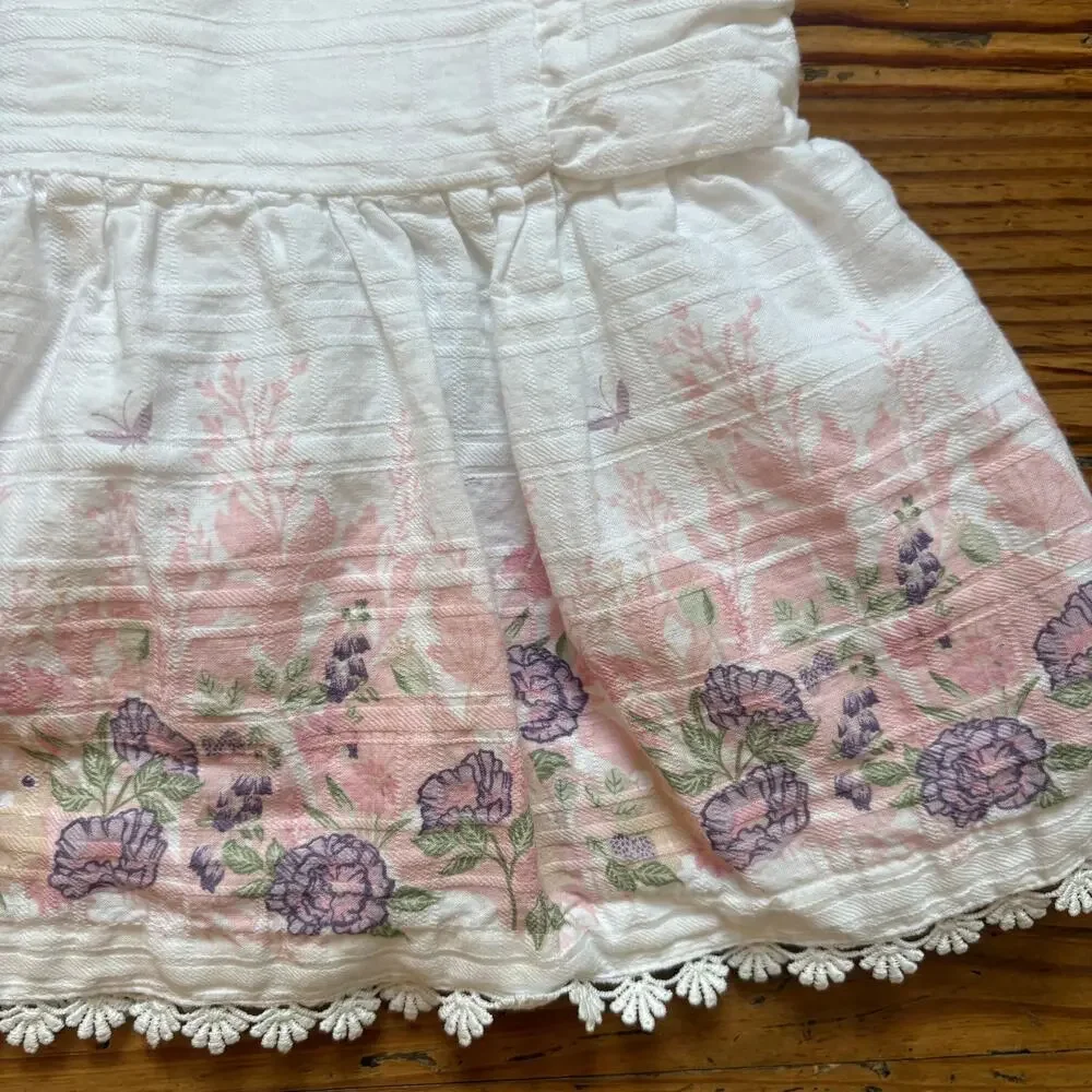 Cupcakes‎ and Cashmere white floral rabbit ruffle neckline top SIZE 6-9M